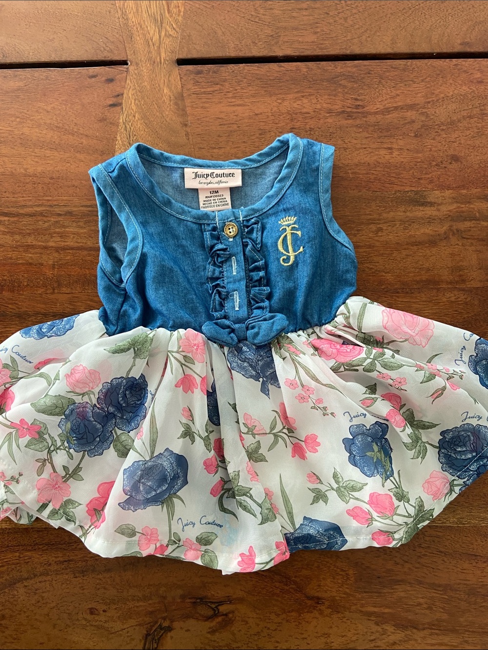 Juicy Couture Baby Dress -Blue Denim Bodice Floral Tulle Skirt